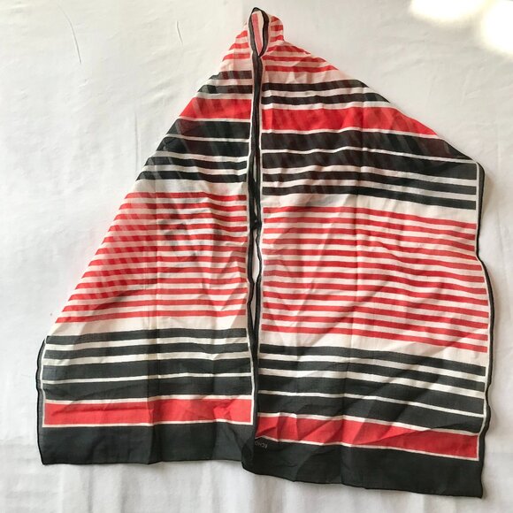 Vintage ECHO Striped Scarf Wrap Shawl Cotton Red Black Stripes 12 X 54" France - Picture 3 of 13